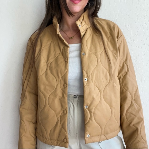 Marc New York Andrew Marc Faux Leather Quilted Jacket in Camel - Picture 1 of 8